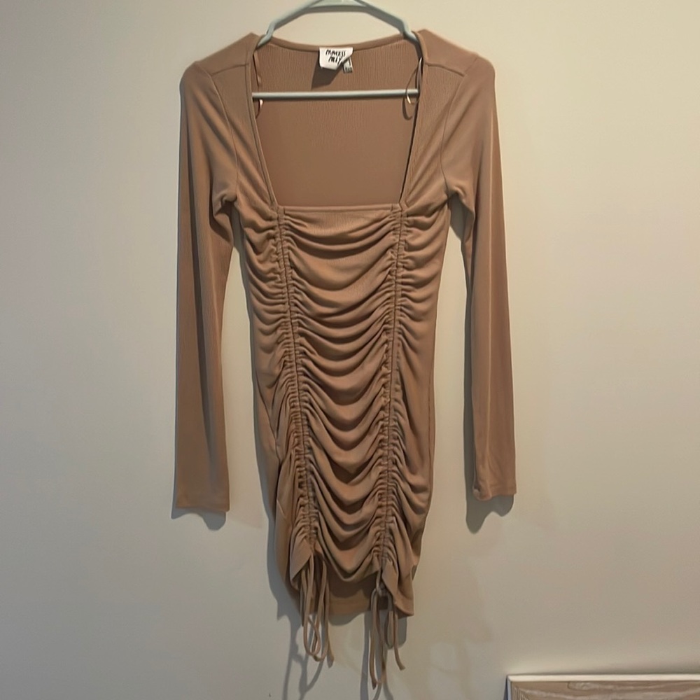 Princess Polly Nude Ruched Long Sleeve Mini Dress